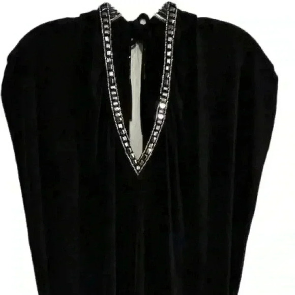 Moda International XS Black Sleeveless Dress Beaded Trim Party Cocktail - Picture 2 of 13